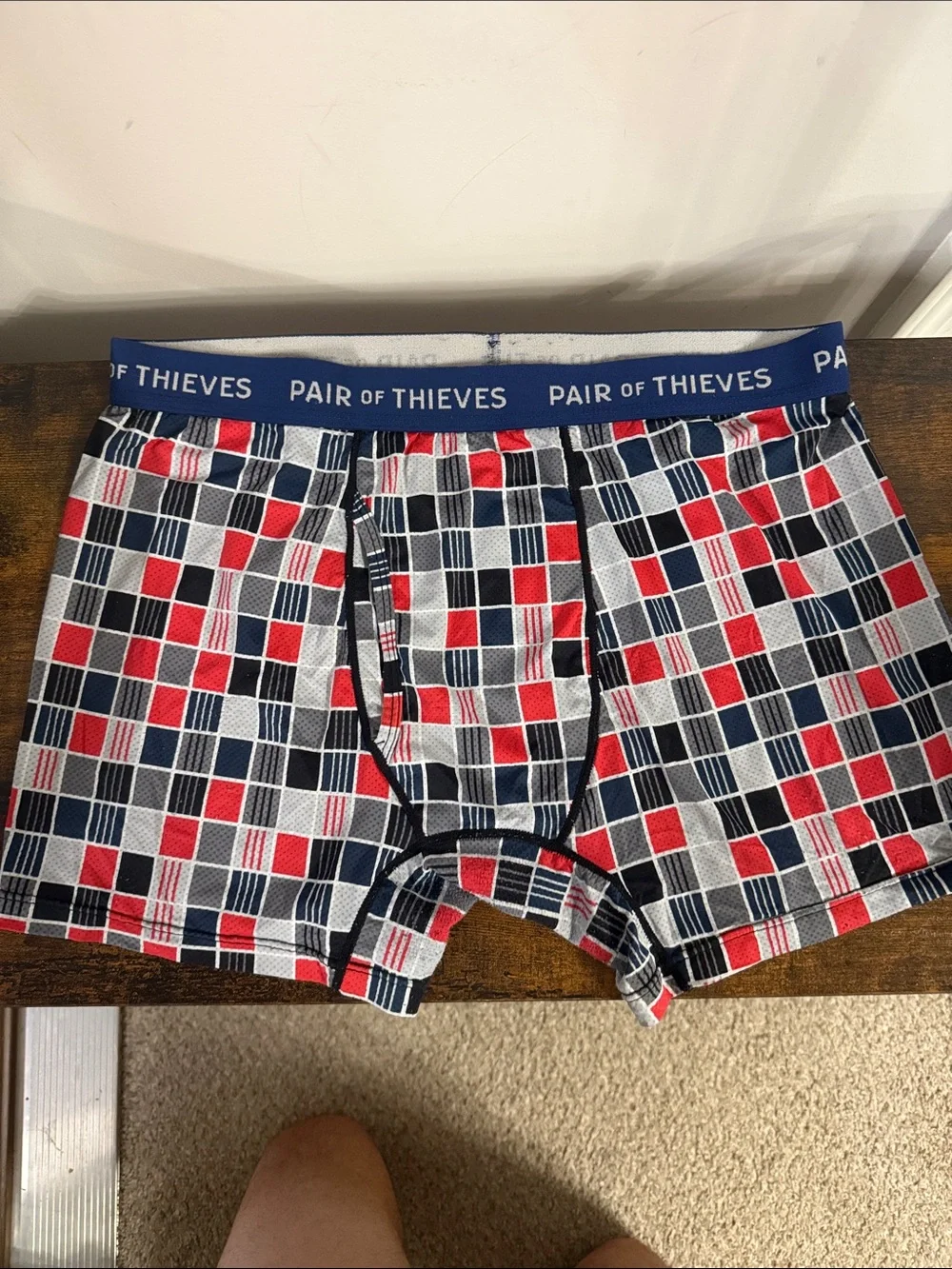 Pair of Thieves Men's Red, Navy & White Plaid Boxer Briefs